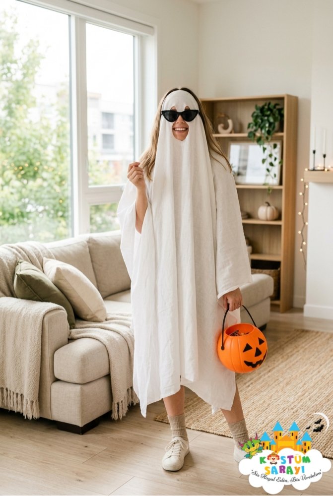 Son dakika hazırlanabilen pratik halloween kostüm fikirleri beyaz hayalet konsepti